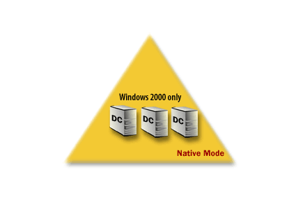 7) Native mode domain, all domain controllers run Windows. However, member servers and client computers do not need to be upgraded to Windows before you convert a domain to native mode.