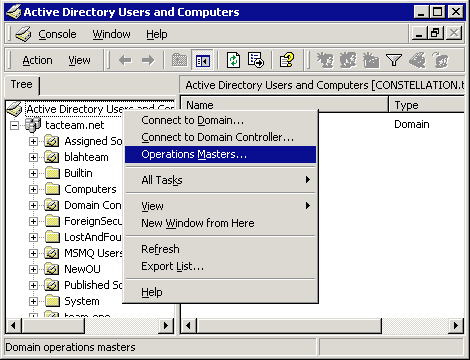 4) In the console tree, right click Users and Computers, Domains and Trusts, or Schema, as appropriate, then click Operations Master