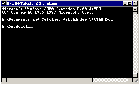 7) Now, to seize a single master operations role, begin by opening a comman prompt and type ntdsutil.