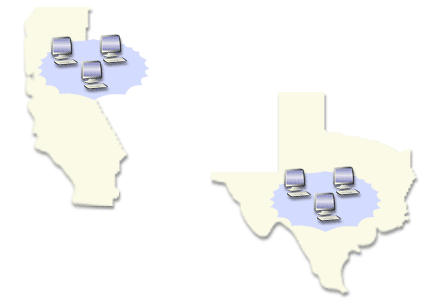 1) Here we see local computers in two states, California and Texas.