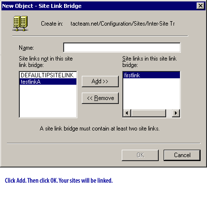 8) Click Add. Then click OK. Your sites will be linked.