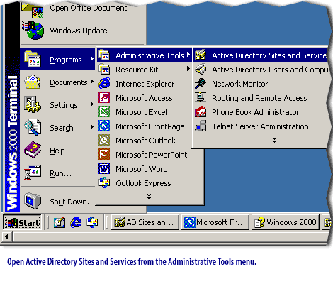 1) Open Active Directory Sites and Services from the Administrative Tools menu.