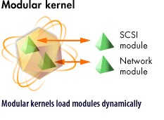 Modular kernels load modules dynamically 2) Monolithic kernels hold all code within the kerne