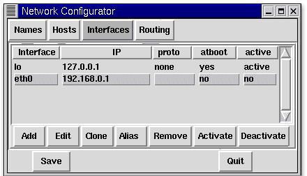 1) The Network Configurator Interface Window