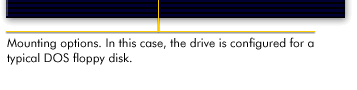 Mounting options. In this case, the drive is configured for a typical DOS floppy disk.