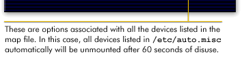In this case, all devices listed in /etc/auto.misc automatically will be unmounted after 60 seconds of disuse.