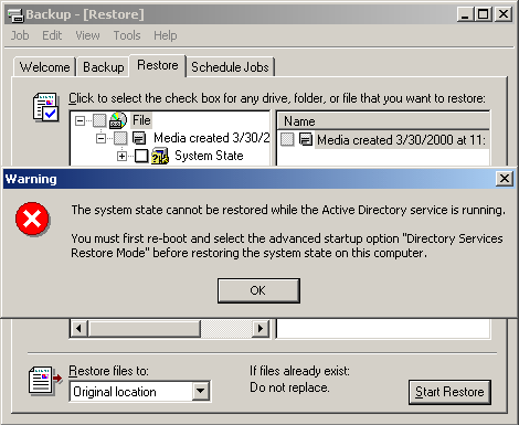 Restoring the System State from Backup