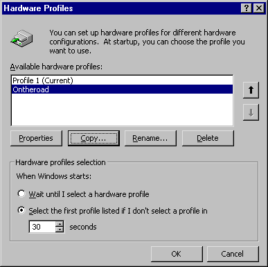 Hardware Profiles dialog box