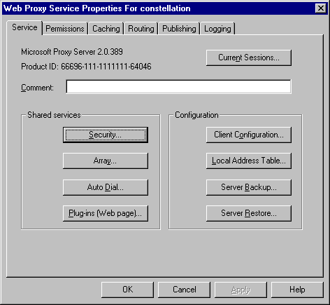 The Web Proxy Service Properties Dialog Box thumbnail