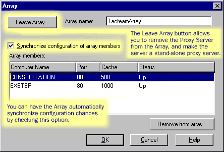 The Proxy Server Array Configuration Dialog Box