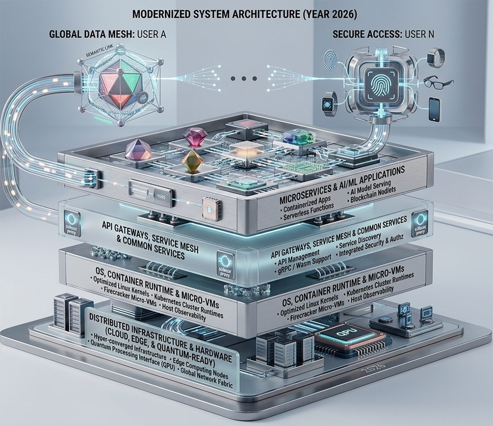 Hierarchical view showing application programs above the operating system, with the operating system managing computer hardware resources.