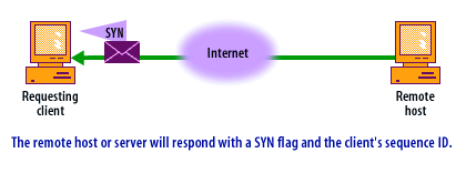 2) The remote or server will respond with a SYN flag and the client's sequence ID