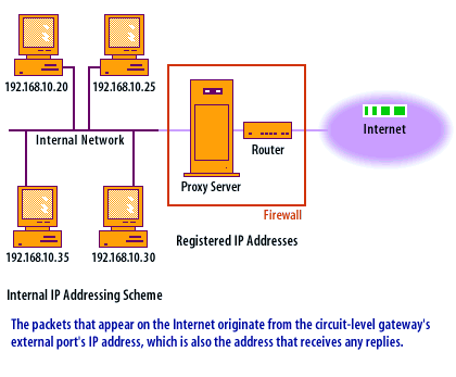 The packets that appear on the internet originate from the circuit-level gateway's external port's IP address, which is also the address that resolves any replies.