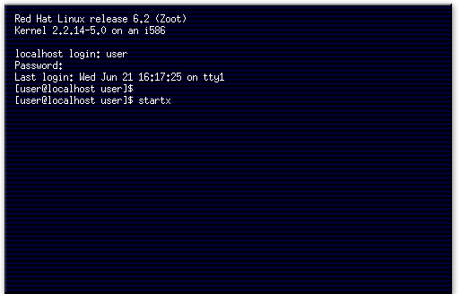1) To start the X server, you type startx at the command prompt.