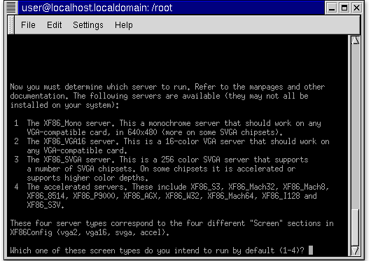 3) Here is the list of server classes. You will usually choose option 4 to set up a server built to use the video card's acceleration features.