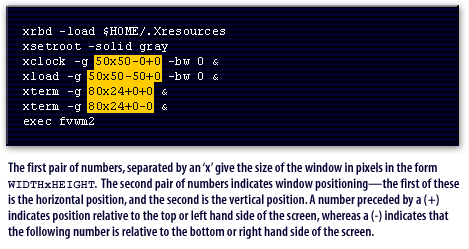 4) The first pair of numbers, separated by an x give the size of the window in pixels in the form width X height. 