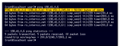2) This line indicates that ping sent test data to 198.41.0.6 from 152.1.254.84.