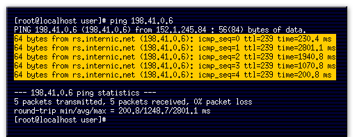 3) These lines give information about each test packet received from rs.internic.net (198.41.0.6).