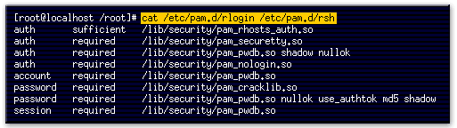 1) This command displays the contents of the rlogin and rsh PAM authorization files.