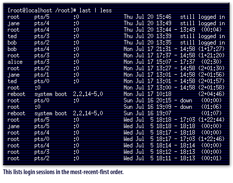 3) This lists login sessions in the most recent first order.