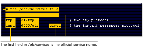 The first field in /etc/services is the official service name.