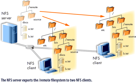 Network file system consisting of 1 NFS server and 2 NFS clients.