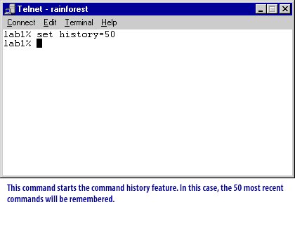 1) This command starts the command history feature. 