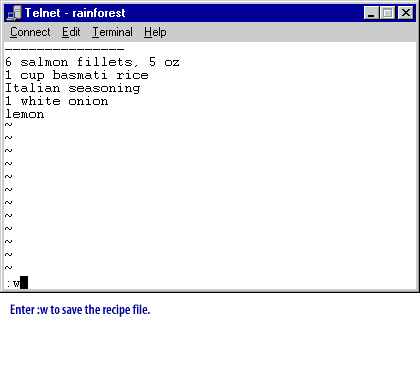 5) Enter :w to save the recipe file.