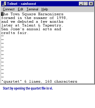 1) Start by opening the quartet file in vi.