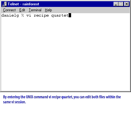 1) By entering the UNIX command vi recipe quartet, you can edit both files within the same vi session